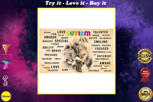 autism awareness lion love unique talented love brave fun poster