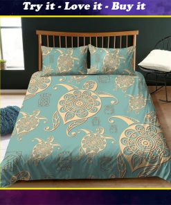aztec turtles turquoise all over printed bedding set