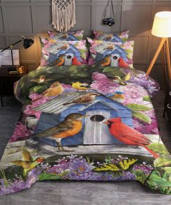 birdhouse and flower all over printed bedding set 2