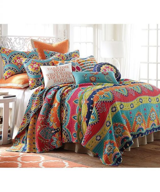 blue red geometric stripe all over printed bedding set 2