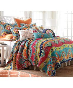 blue red geometric stripe all over printed bedding set 4