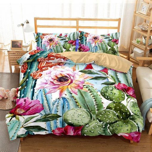 cactus and flower all over printed bedding set 5