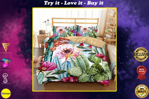 cactus and flower all over printed bedding set