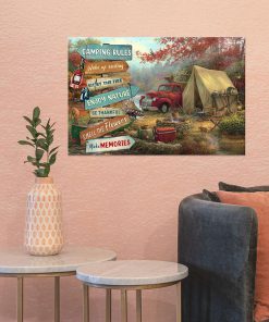 camping rules wake up smiling sit by the fire poster 5