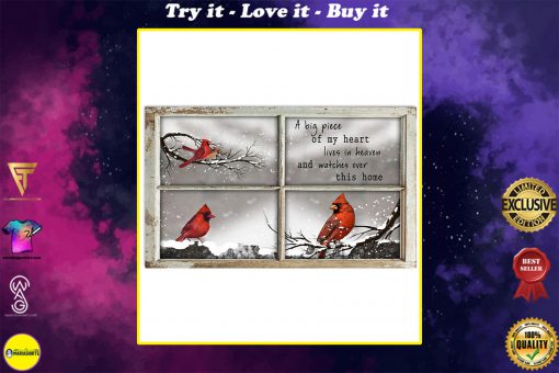 christmas cardinal a big piece of my heart lives in heaven poster