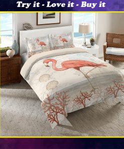 coastal and flamingo all over printed bedding set