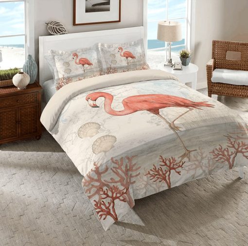 coastal and flamingo all over printed bedding set 3