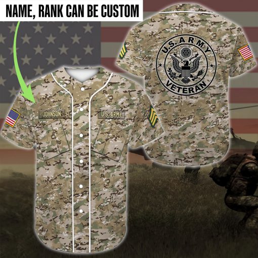 custom name army veteran green camo all over printed baseball shirt 2
