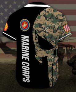 custom name skull united states marine corps green camo all over printed baseball shirt 5