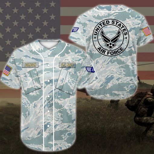 custom name united states air force blue camo all over printed baseball shirt 2