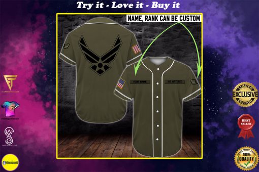 custom name united states air force camo all over printed baseball shirt