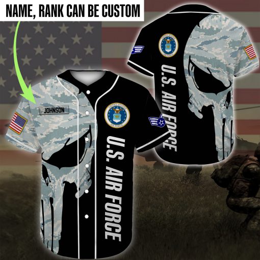 custom name united states air force skull camo all over printed baseball shirt 2