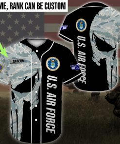 custom name united states air force skull camo all over printed baseball shirt 3