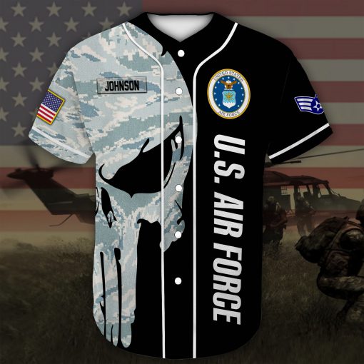 custom name united states air force skull camo all over printed baseball shirt 4