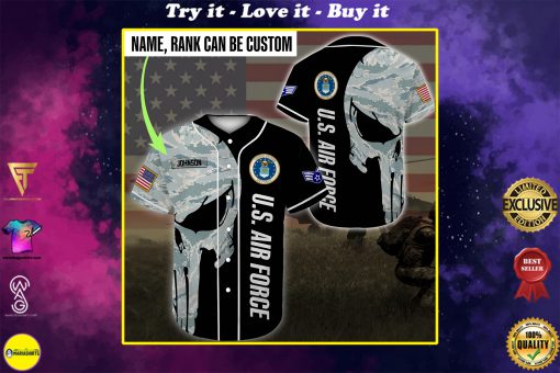 custom name united states air force skull camo all over printed baseball shirt