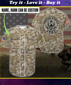 custom name united states army green camo all over printed baseball shirt