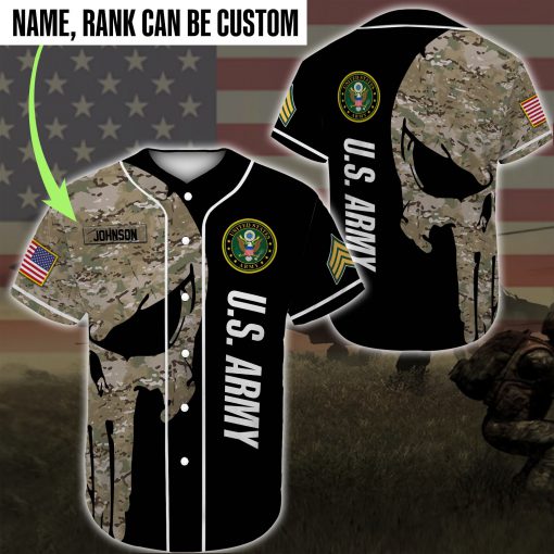 custom name united states army skull camo full printing baseball shirt 2