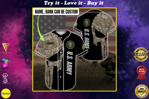 custom name united states army skull camo full printing baseball shirt