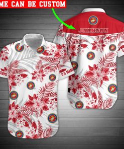 custom name united states marine corps tropical flower hawaiian shirt 2