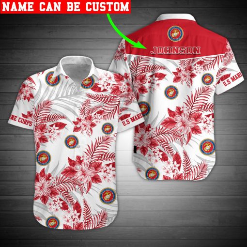 custom name united states marine corps tropical flower hawaiian shirt 2