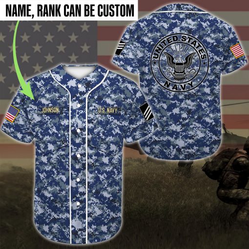 custom name united states navy sea blue camo all over printed baseball shirt 2