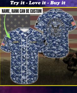 custom name united states navy sea blue camo all over printed baseball shirt