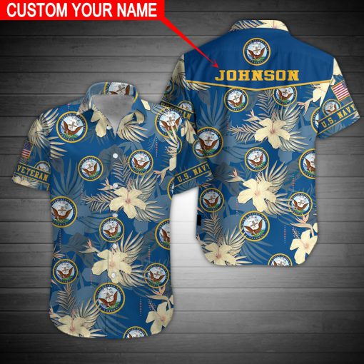 custom name united states navy veteran all over printed hawaiian shirt 2