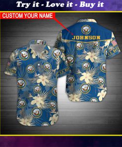 custom name united states navy veteran all over printed hawaiian shirt