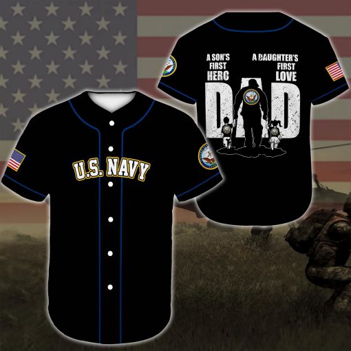 custom name united states navy veteran dad all over printed baseball shirt 2