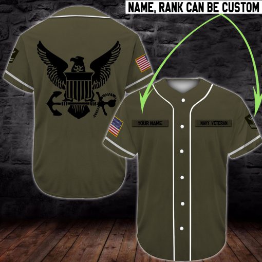 custom name united states navy veteran green all over printed baseball shirt 2