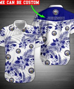 custom name us navy tropical flower hawaiian shirt 2