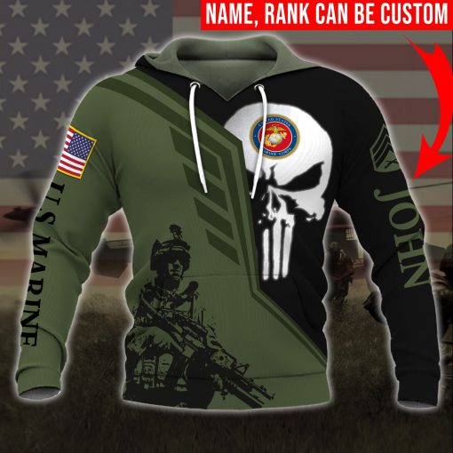 custom your name skull united states marine corps all over printed hoodie