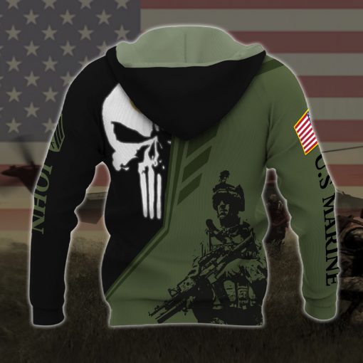 custom your name skull united states marine corps all over printed hoodie - back