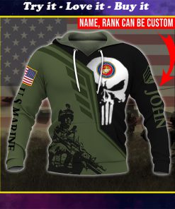 custom your name skull united states marine corps all over printed shirt