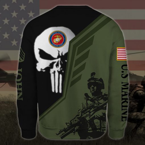 custom your name skull united states marine corps all over printed sweatshirt - back