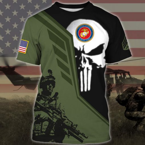 custom your name skull united states marine corps all over printed tshirt