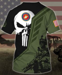 custom your name skull united states marine corps all over printed tshirt - back