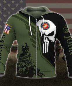 custom your name skull united states marine corps all over printed zip hoodie