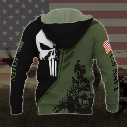 custom your name skull united states navy all over printed hoodie - back