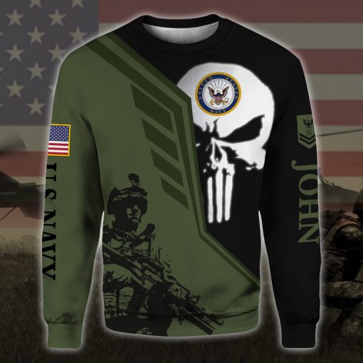 custom your name skull united states navy all over printed sweatshirt