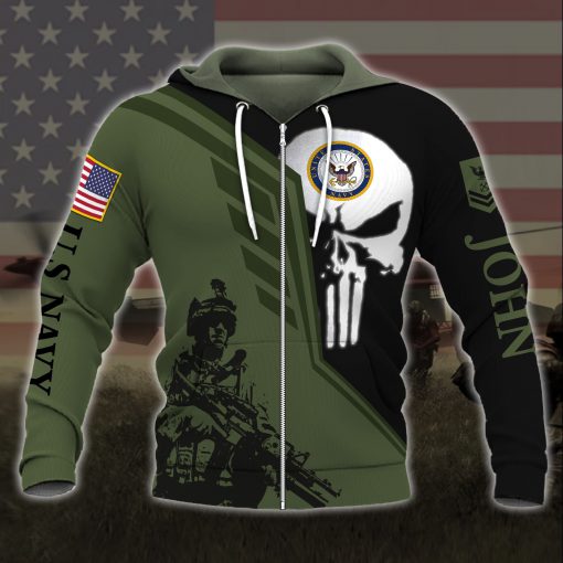 custom your name skull united states navy all over printed zip hoodie