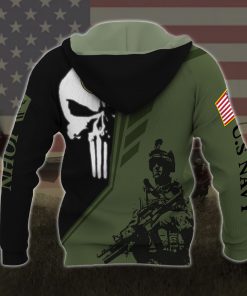 custom your name skull united states navy veteran all over printed hoodie - back