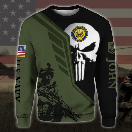 custom your name skull united states navy veteran all over printed sweatshirt