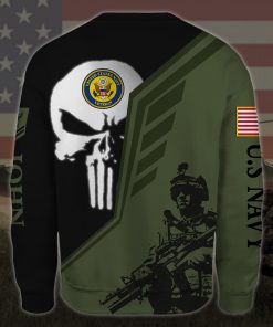 custom your name skull united states navy veteran all over printed sweatshirt - back