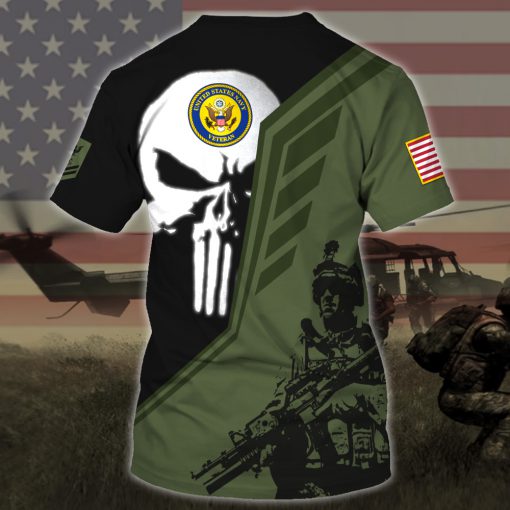 custom your name skull united states navy veteran all over printed tshirt - back