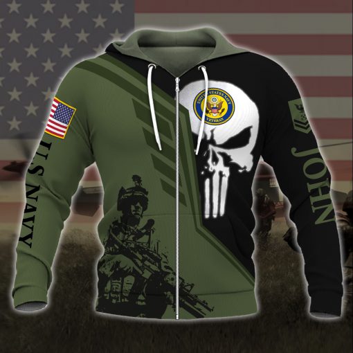 custom your name skull united states navy veteran all over printed zip hoodie