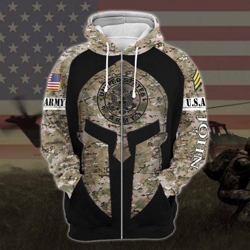 custom your name united states army all over printed zip hoodie