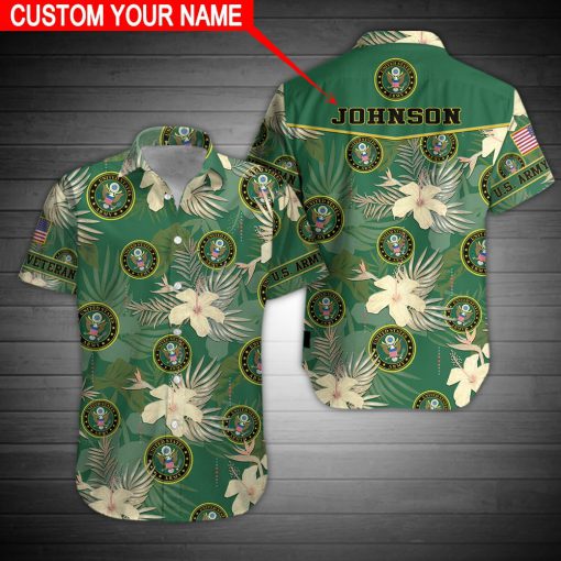 custom your name united states army veteran tropical flower full printing hawaiian shirt 2