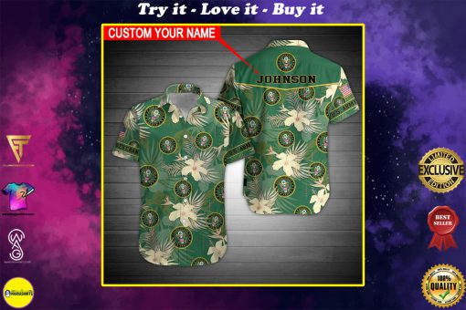 custom your name united states army veteran tropical flower full printing hawaiian shirt