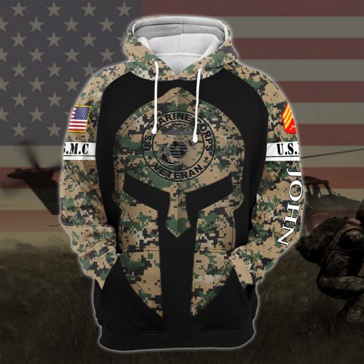 custom your name united states marine corps veteran warrior camo all over printed hoodie